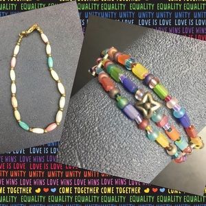 Multicolor Bracelet Lot Silver Triple Strand Star Gold Pastel Retro Barbie Soft